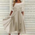 thumbnail image 3 of QJUHUNG Formel pour Femmes Soirée Robe Midi Été Col en V Manches Courtes T-Shirt Soirée Invitée de Mariage Style Asymétrique B-8 Cocktail Gris_i L, 3 of 6
