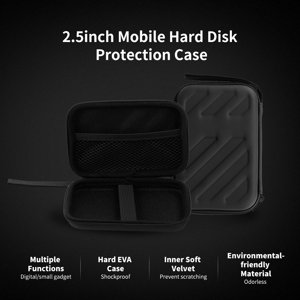 External Hard Drive Disk Case Shockproof  2.5in  with Mesh Pocket and Soft Inner Fabric Carrying Case for Travel and Office Use