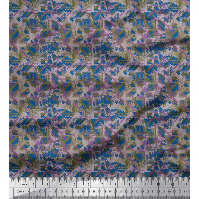 Soimoi Satin Silk Fabric Check & Geometric Print Fabric by the Yard 42 Inch Wide