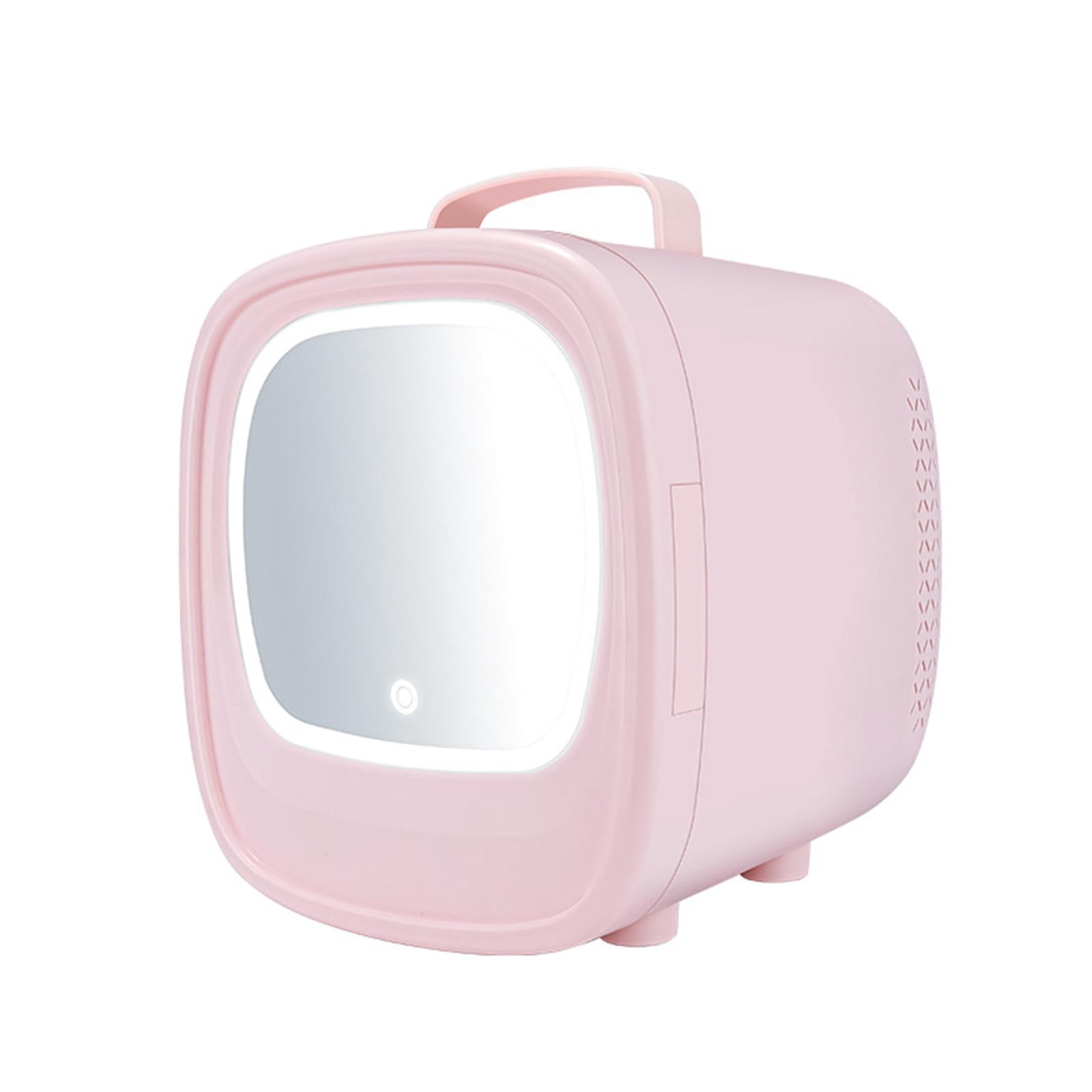 Tnarru Mini Refrigerator, 6L with Lighted Makeup Mirror, Mini Skincare Fridge, Compact Refrigerator for Food,Personal Refrigerator Pink Car Home Use