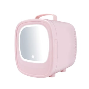 Tnarru Mini Réfrigérateur 6L avec miroir de maquillage éclairé, Mini Frigidaire pour soins de la peau, Réfrigérateur compact pour la nourriture,Frigidateur personnel Rose