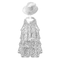 thumbnail image 1 of Eandarui Justaucorps-Robe de Danse à Paillettes pour Filles, Col Licou, avec Chapeau, Costume de Performance Salsa Samba Rumba Jazz Argent 4, 1 of 5