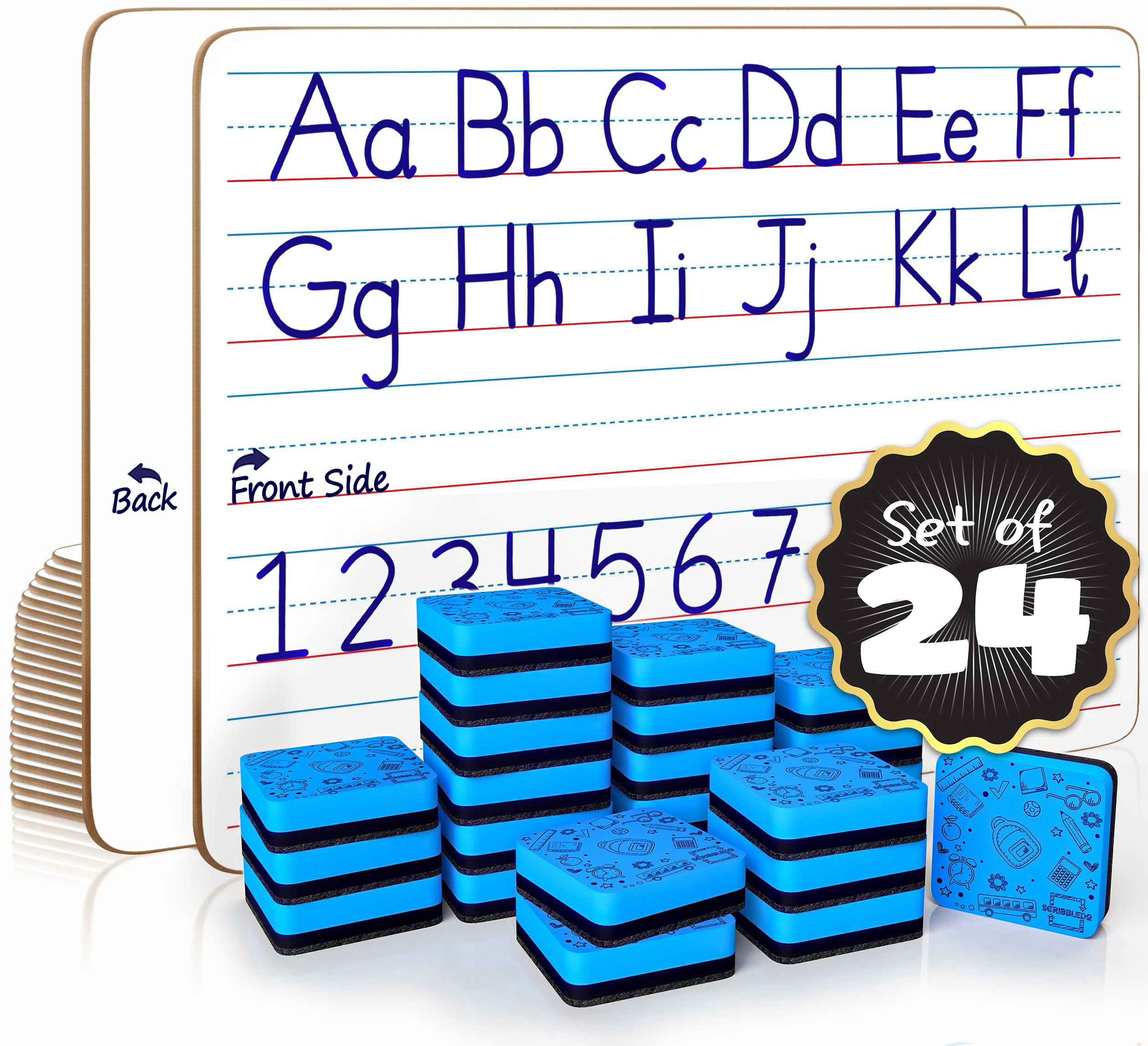 Scribbledo 24 Pack Double Sided Whiteboard Lined Dry Erase Boards for Kids Ruled Writing Board Handwriting Practice for Kids Small White Board Dry Er