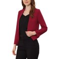 thumbnail image 4 of Women's Work Office Blazer Collarless Business Casual Suit Jacket Cropped Blazer L Deep Red, 4 of 7