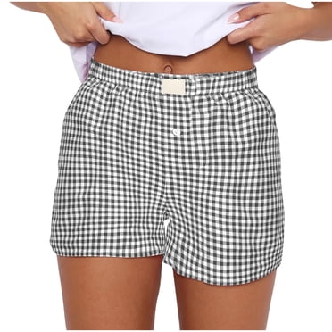 FAIWAD Shorts de Plage à Carreaux pour Femmes Taille Élastique Shorts de Détente Shorts d'Été Confortables Amples Shorts Mode Urbaine