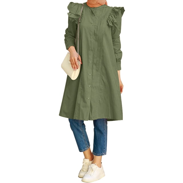 ZANZEA Women Solid Color Button Down Puff Long Sleeves Muslim Casual Blouse