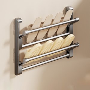 pstuiky Aluminum Wall Mounted Shoe Rack Foldable Space Saving Storage for Slippers No Drill Installation Behind Door Bathroom Organizer 30Kg Load Capacity