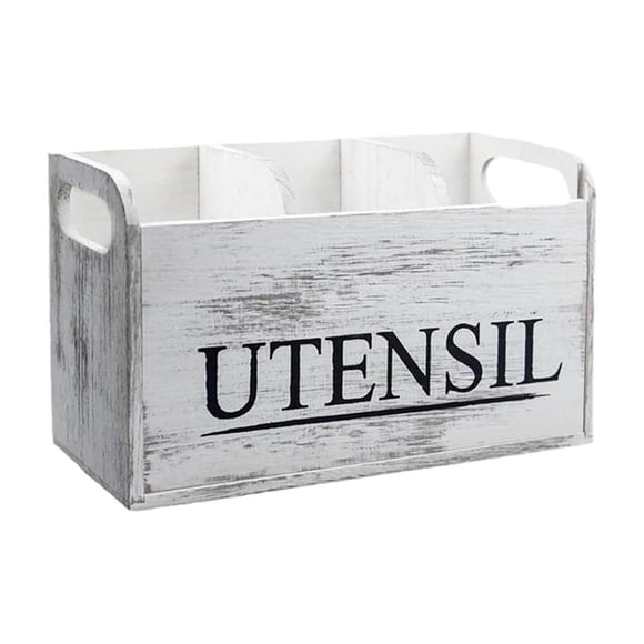 WMQPNNS New Trending White Kitchen Utensil Holder Wooden Countertop Utensil Organizer with 3 Compartments Large Cooking Tool Organizer Kitchen Utensil Caddy Housewarming Cooking