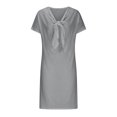 thumbnail image 3 of Fshaion Robe d'Été pour Femmes 2024 Grande Taille Col Rond à Nouer Manches Courtes Couleur Robe en Coton Coton Lin Robe Longueur Genou avec Manches Courtes et Col Ras du Cou Liquidation à Moins de 10!, 3 of 5