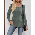 thumbnail image 3 of SUNSIOM Women Fashion Ribbed T-Shirts Solid Color Square Neck Buttons Puff Long Sleeve Shirts Spring Fall Casual Loose Fit Tops, 3 of 6
