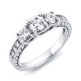 thumbnail image 1 of 1ct   Three Stone Round Diamond Engagement Ring 14K White Gold, 1 of 1