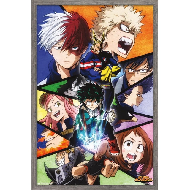My Hero Academia - Visages Affiche Murale, 22,375 Pouces x 34 Pouces Mettant en Vedette des Personnages d'Anime Vibrants dans des poses Dynamiques avec Impression Brillante Haute Résolution sur Papier d'Affiche et Cadre en Bois Gris. art Mural d'Anime Idéal pour Chambres, Dortoirs, Bureaux et Chambres d'Enfants, Améliorant la Déco de la Maison avec des designs de Personnages Audacieux.