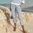thumbnail image 1 of CFLVAEK Fake Denim Distressed Capri Pant with Pocket for Women Loose Fit Solid Ruched Beach Pant Flowy Breathable Straight Pedal Pushers Lightweight Mid Rise Ladies Lounge Pants, 1 of 8