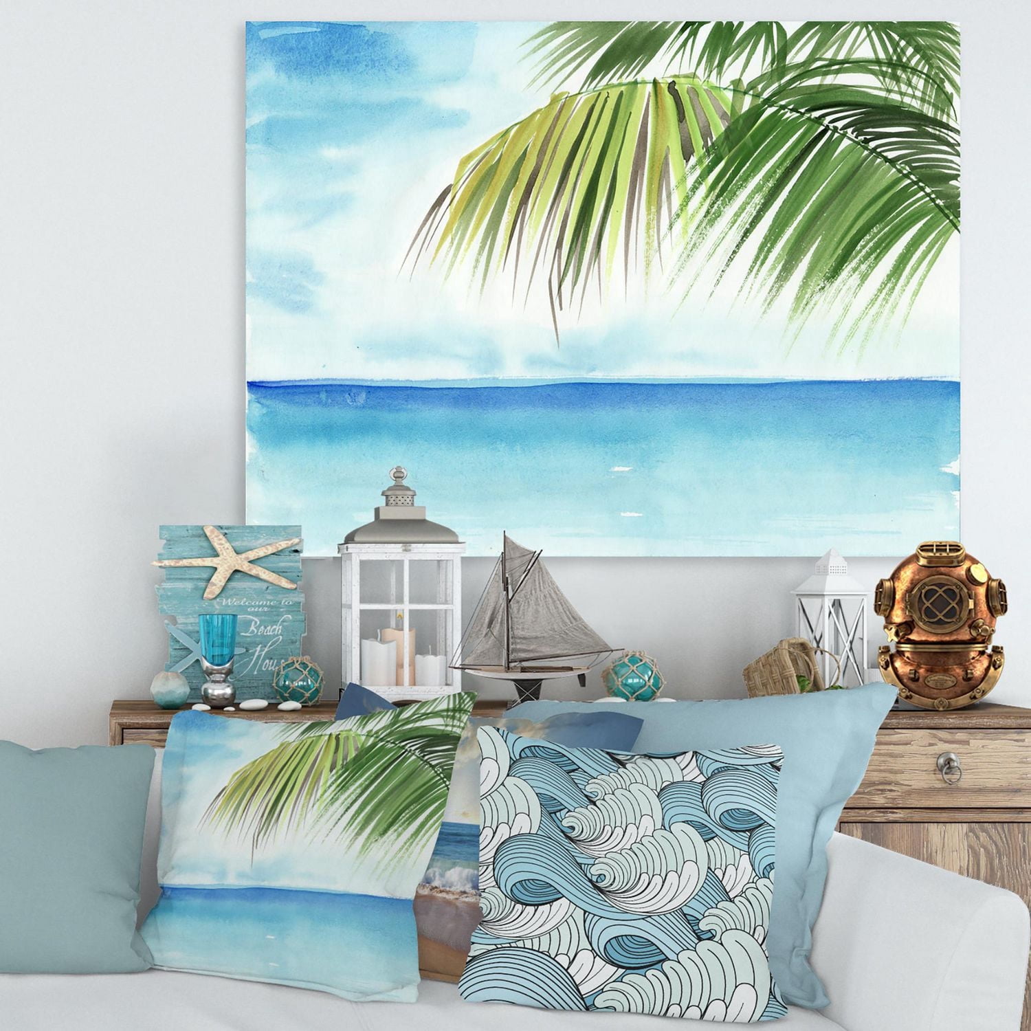 Designart Palm Beach Resort à l'aube III Art mural sur toile