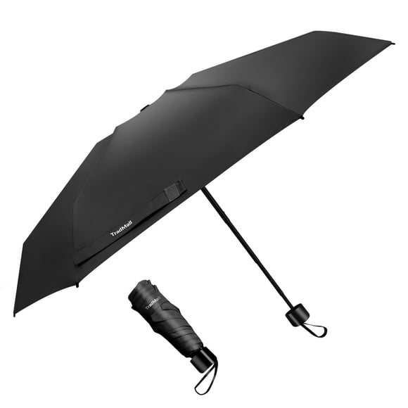 TradMall Mini Travel Umbrella Portable Lightweight Compact Parasol with 95% UV Protection for Sun & Rain Black