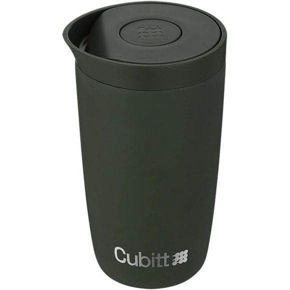Cubitt Tasse à Café 12oz – Couvercle Intelligent, Intérieur en Céramique, Étanche, Acier Inoxydable, Vert Foncé