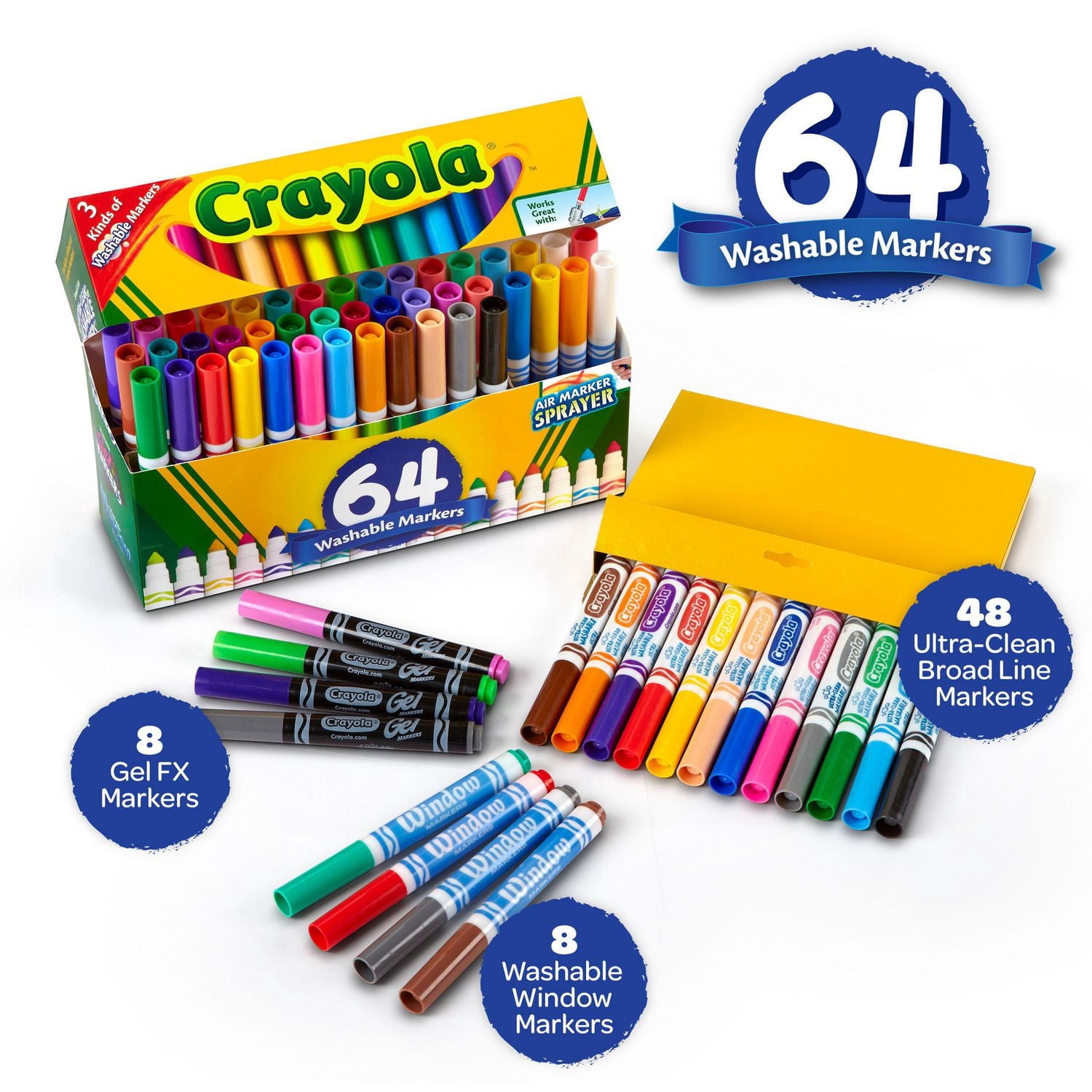 Assortiment de 64 marqueurs lavables Crayola en paq. de variété