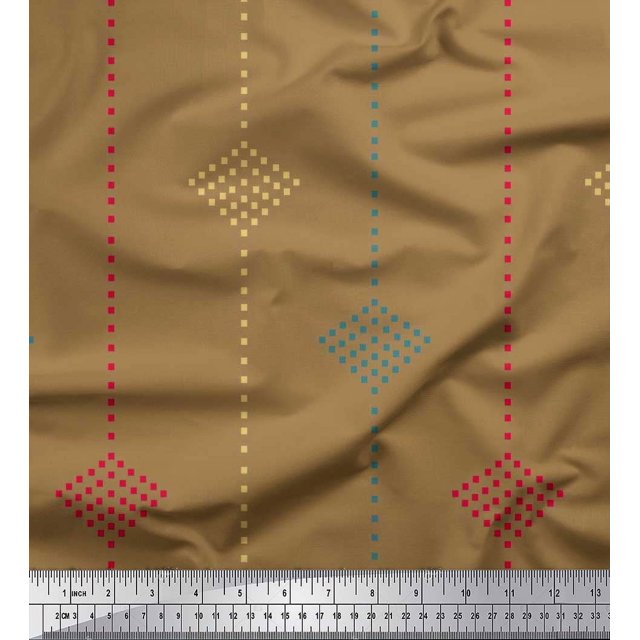 Soimoi Brown polyester Crepe Fabric Dotted Jamdani Decor Fabric Printed Yard 42 Inch Wide