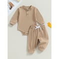 thumbnail image 3 of SUNSIOM Baby Boy 2 Piece Outfit Solid Color Button Long Sleeve Rompers and Elastic Pants Fall Clothes, 3 of 9