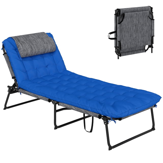 Outsunny Chaise Longue Pliante avec Coussin, Chaise de Bronzage Inclinable, Bleu