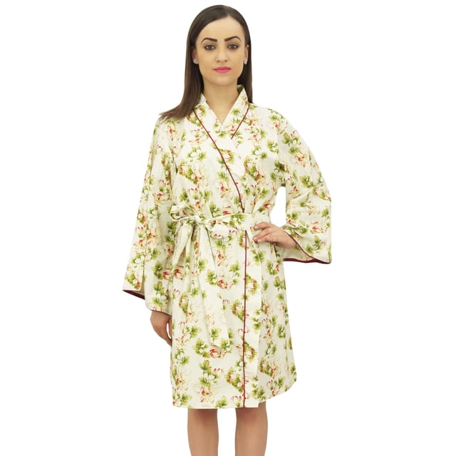 Bimba Kimono Court à Imprimé Feuilles pour Femme, Robe de Nuit de Mariée/mariage, Wrap-8