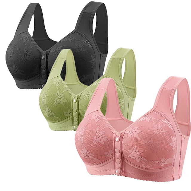 Timegard 3pc Front Closure Bras for Women Plus Size Wirefree Full Coverage Comfort Everyday Bralette