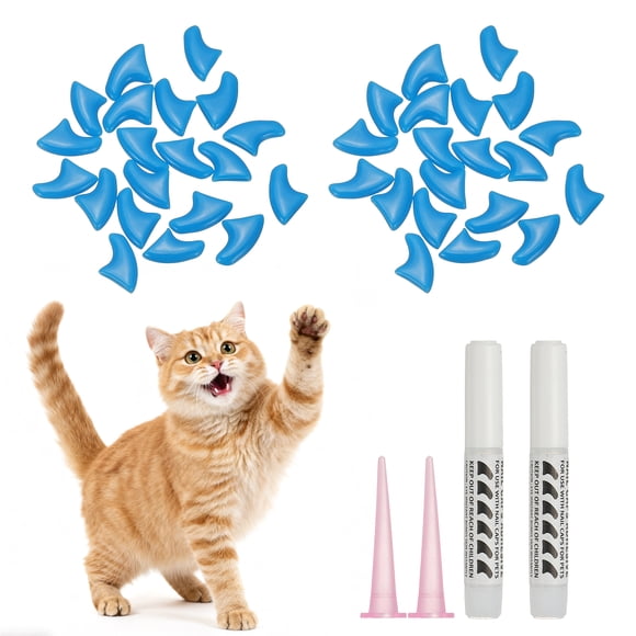 Uxcell Cat Nail Caps, Cat Claw Covers with Adhesive Glue and Applicators, Kitten Claw Caps Soft Paws, (40 Pcs, M, Blue), Intended for Pet Tips / Nail Covers / Control Paws