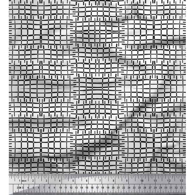 Soimoi Japan Crepe Satin Fabric Check & Geometric Printed Craft Fabric by The Yard 42 Inch Wide