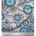 thumbnail image 1 of Soimoi Moss Georgette Fabric Snowflake & Damask Ethnic Printed Fabric 1 Yard 42 Inch Wide, 1 of 2