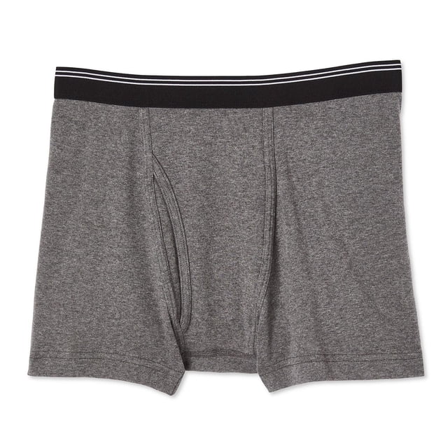 George Men's Boxer Briefs 4-Pack featuring a grey boxer brief with a black elasticized waistband with two white stripes, made from 100% cotton knit fabric with a functional fly, designed for all-day comfort and suitable for active daily wear.