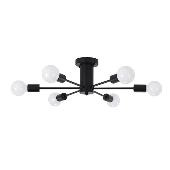 yeacher Modern Black 6-Light Sputnik Chandelier for Living Room, Dining Room, Bedroom, or Office – Semi Flush Mount Ceiling Light Fixture with E26 Bulb Sockets, 24.21" Diameter, Easy Installation