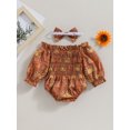 thumbnail image 4 of Faithtur Infant Baby Girl Spring Jumpsuit Set Cartoon Sun Print Off Shoulder Long Sleeve Romper + Bow Headband, 4 of 9