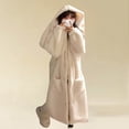 thumbnail image 2 of Penkiiy Womens Robe Long Hooded Button Bathrobes Cute Housecoat Soft Warm Robes For Women L White, 2 of 4