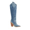 thumbnail image 4 of Plus Size Pointed Toe Denim High-heeled Women's High-top Knee-length Boots, 4 of 9