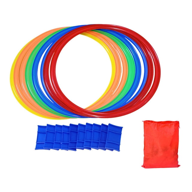 Bunblic 10 Pieces Hopscotch Rings Hopscotch Hoops Creative for Boys Girls Fun Play Set Jumping Game Bean Bag Toss for Garden Backyard 48cm