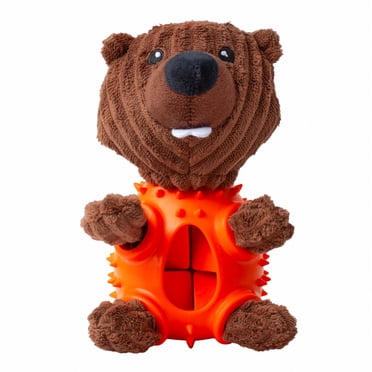 One Paw, Beaver Plush Rubber Dog Toy with Treat Dispenser, 9 inches