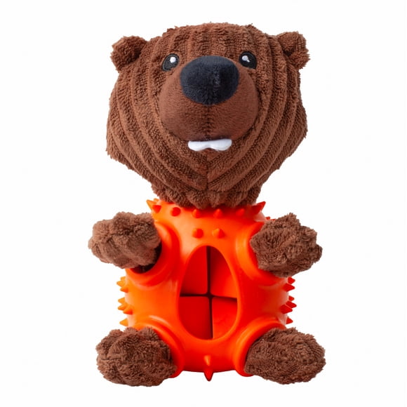 One Paw, Beaver Plush Rubber Dog Toy with Treat Dispenser, 9 inches