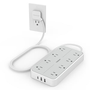 Flat Plug Power Bars with Surge Protector 1080J, TESSAN 6 Ft Extension Cord Indoor with 8 Multiple Outlets and 3 USB(1 U