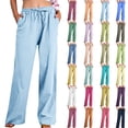thumbnail image 1 of QATAINLAV Sales of The Week Womens Plus Size High Waisted Linen Pants Summer Drawstring Wide Leg Beach Pants Solid Casual Lounge Trousers with Pockets Green M, 1 of 9