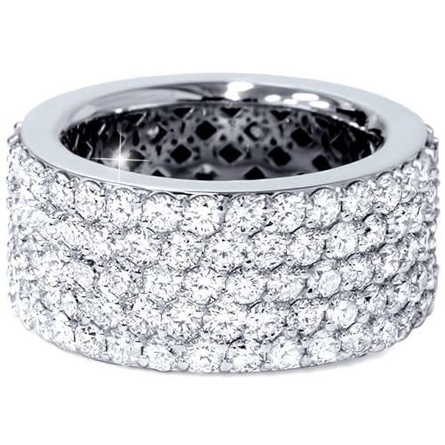 Bague d'Éternité Pavée de Diamants 5 ct en Or Blanc 14 K