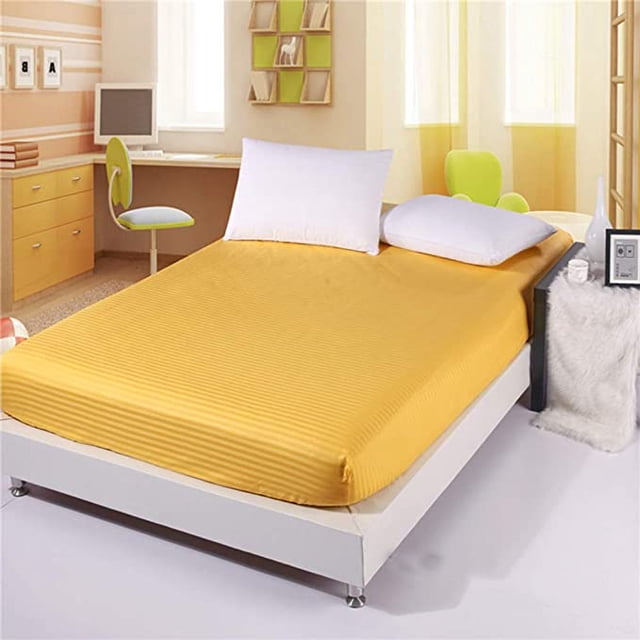 1200 Thread Count 100% Egyptian Cotton 3-Piece Fitted Sheet ( 1 Fitted Sheet + 2 Pillow Covers) 15 Inches Deep Pocket Size Stripe Pattern