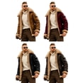 thumbnail image 3 of FOCUSNORM Men's Zip Up Leather Jacket Woolen Fleece Long Sleeve Contrast Color Pockets Lapel Neck Casual Coat, 3 of 9