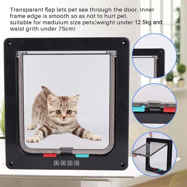 ABS Acrylique Pet, Verrouillable Imperméable Écran Moyen Porte Fenêtre Clapet Chat Brun