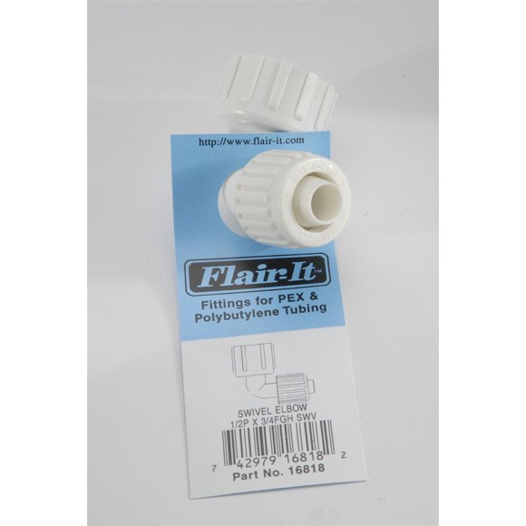 Elkhart Supply Fresh Water Fitting 16818 Flair-It; Adapter; 90 Degree Elbow; White; Plastic; With Barcoded