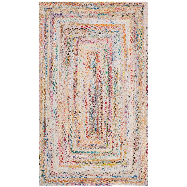 Safavieh Collection Tressée BRD210B Tapis Réversible en Coton Fait Main Boho, 3 Pieds x 5 Pieds, Ivoire / Multi