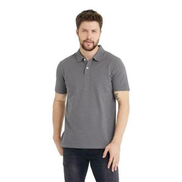 Men's Polo Performance Quick Dry Soft 2-Button Solid Short Sleeve Cotton T-Shirt (XL, Gray)
