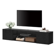 WAMPAT 70" Floating TV Stand, Wall Mounted Media Console, Entertainment Center with Storage Cabinets & Doors, 2-Tier TV Shelf, Black, for Living Room Bedroom, Black