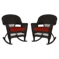 thumbnail image 1 of Jeco Chaise Berçante en Osier Noire avec Coussin Rouge (Ensemble de 2), 1 of 9