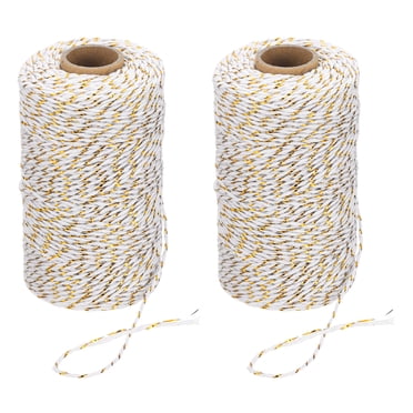 Uxcell Ficelle de Boucher en Coton, Ficelle de Boulanger en Coton Corde Corde pour Emballage Cadeau Arts Artisanat Décorations de Fête Or Blanc