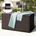 thumbnail image 1 of Gymax 73 Gallon Rattan Storage Box Outdoor Patio Container Seat w/ Door Mix Brown, 1 of 10